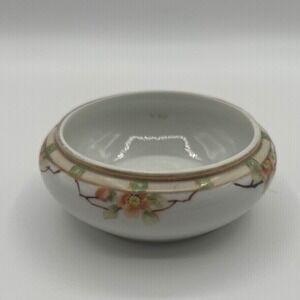 Antique Nippon Hand Painted Floral Porcelain Nut Bowl Gold Moriage Trinket Dish
